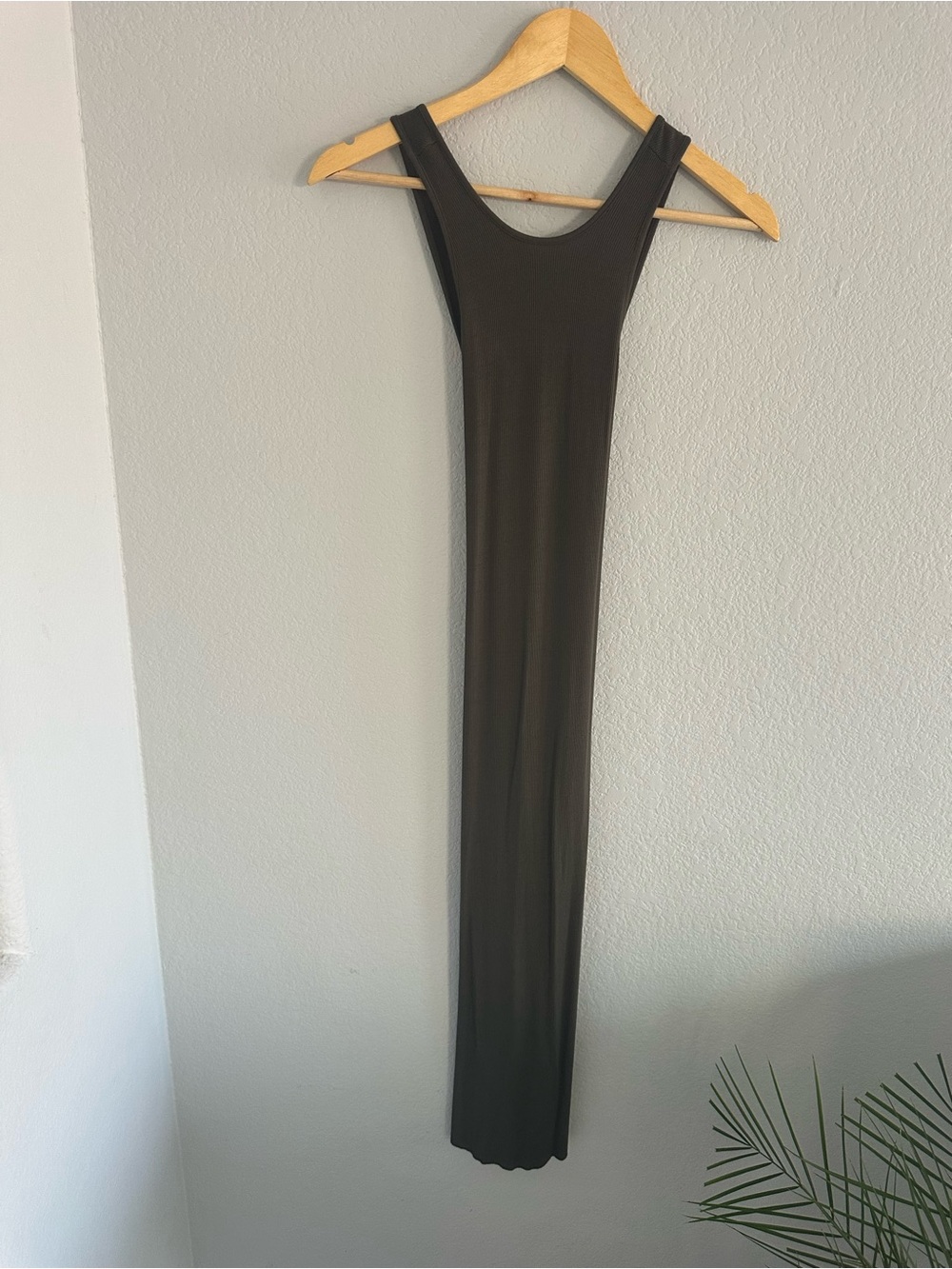 Enza Costa Silk Rib Maxi Tank Dress Brown Olive XS